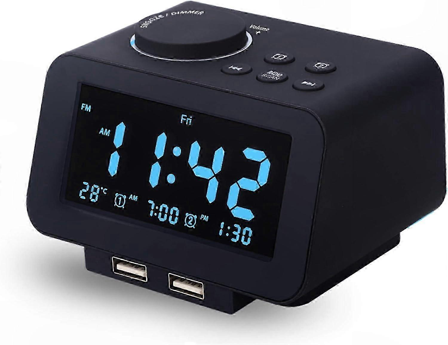 Smart Alarm Clock with FM Radio, USB Charging, Temperature Display, Dual Alarms, Snooze Function, Adjustable Brightness