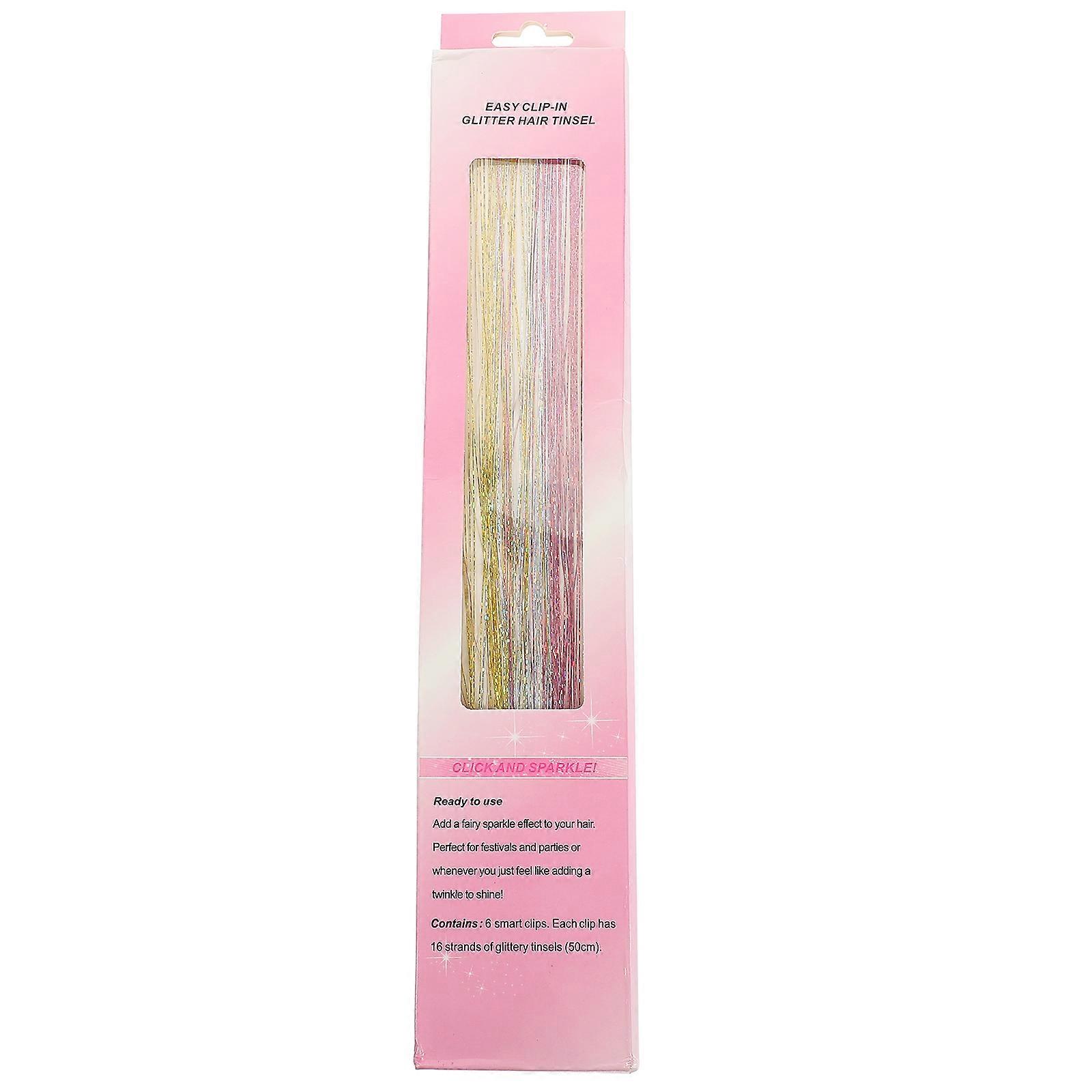 Sparkling Hair Tinsel Clip in Hair Extensions for Decor 6Pcs Silver Color