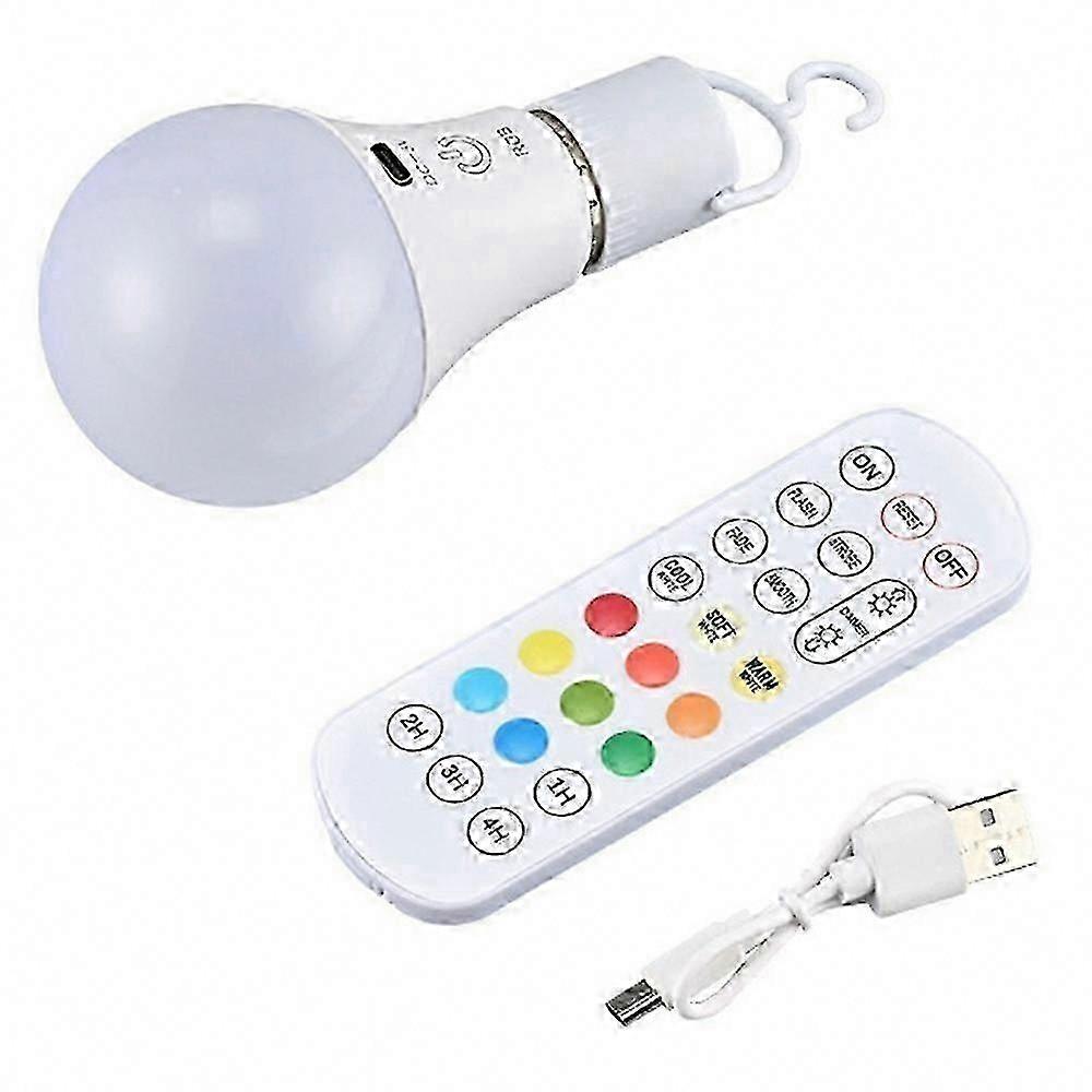 E27 RGB Rechargeable Light Bulb with Remote Control, Timer, Dimmable Touch Control, 2700K Warm White