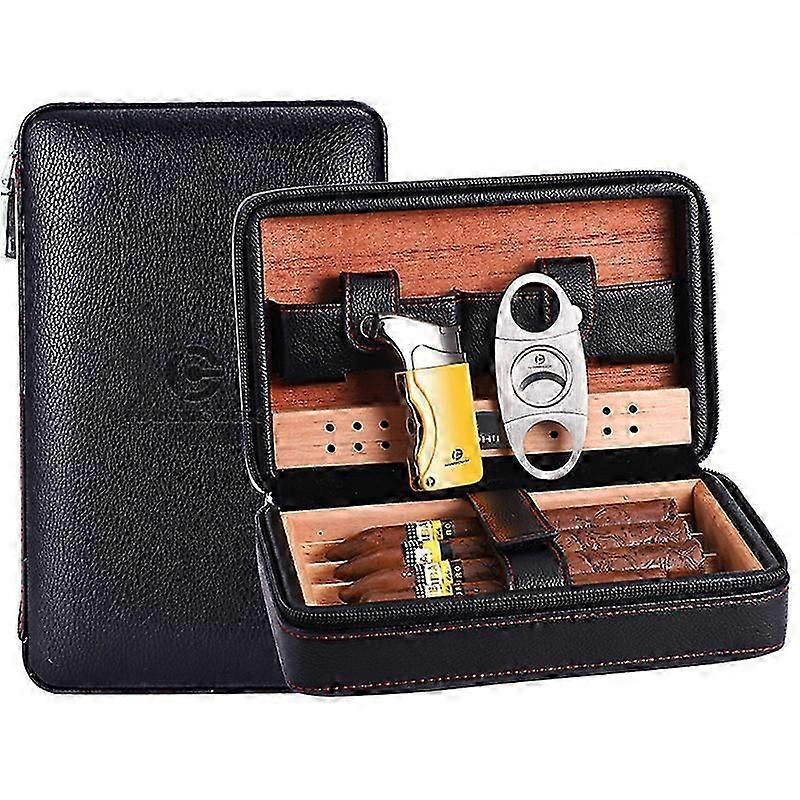 Zigarrenetui Set Zedernholz Humidor Tragbare Zigarrenkiste aus Leder mit Zigarrenguillotine