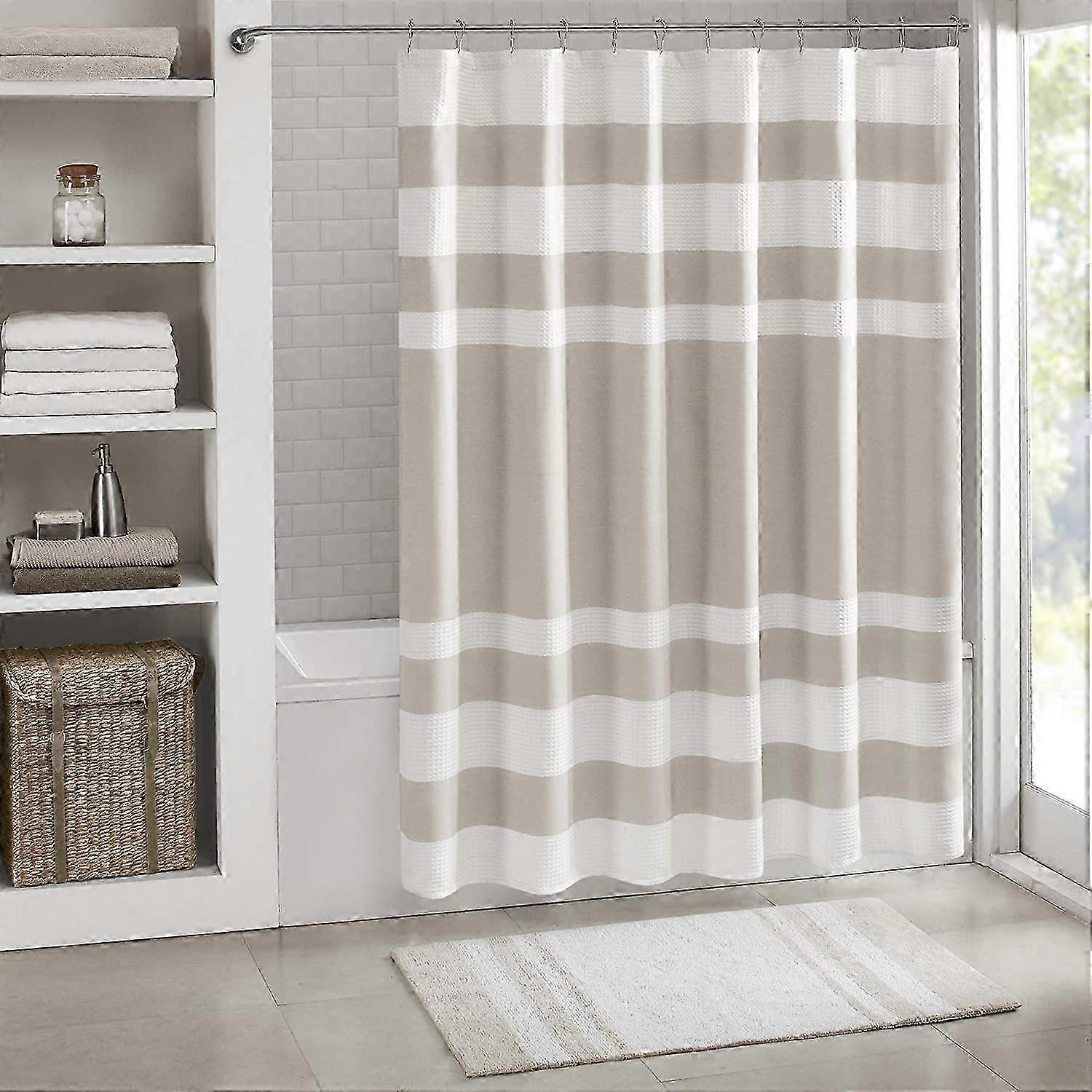 Waffle Patterned Solid Microfiber Shower Curtain Piece