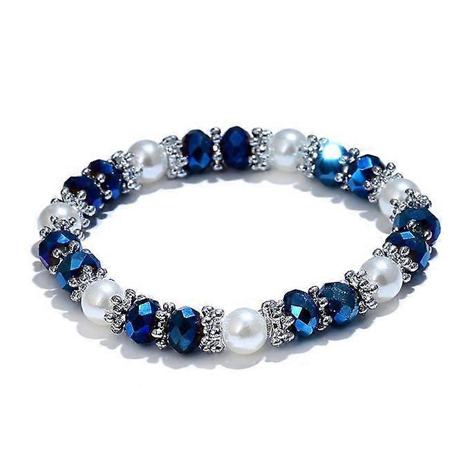 Shiny Colorful Rhine Faux Pearl Bracelet Bangle-Blue