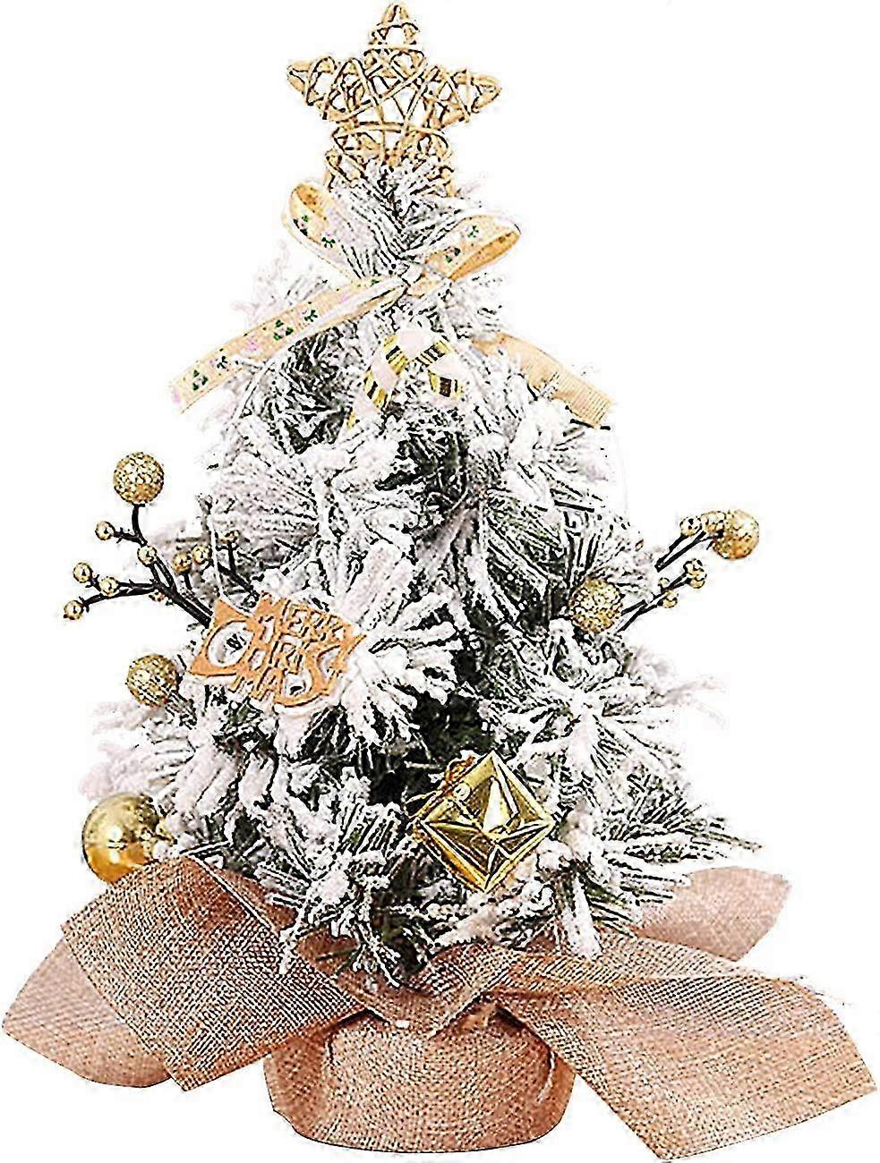 Optimised Mini Tabletop Artificial Christmas Tree with Golden Berries and Snowflakes Flocking