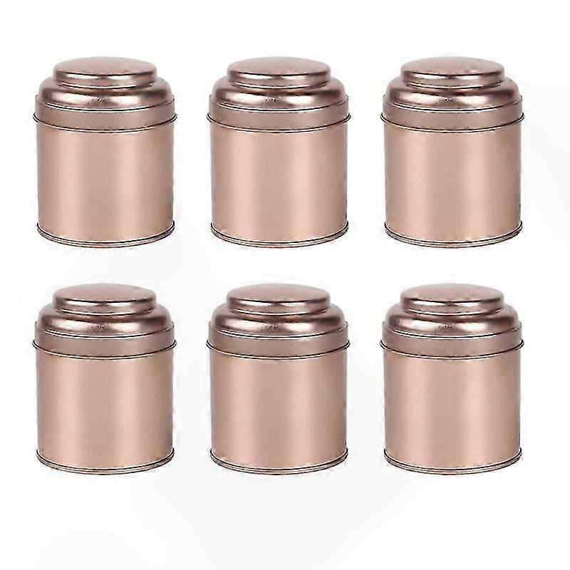 Set of 6 Mini Airtight Tea Tins, Round Canisters with Double Lids for Kitchen Storage