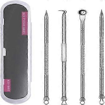 4-piece blackhead removal tool kit, stainless steel double-sided spot squeezer tool(Rose gold)