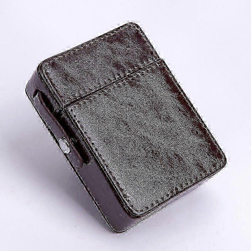 A Leather Cigarette Case for Men, which features a Snap Closure, an Integrated 20-Pack Lighter Holder, and a Protective Flip Cover Design