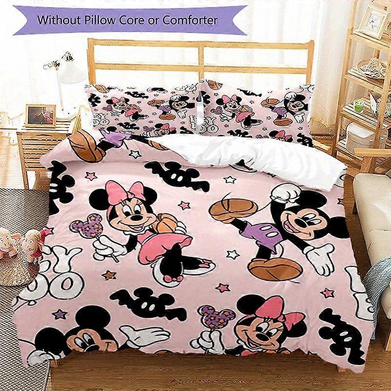 TE681 Mickey And Minnie Pink Background Printed Bedding Set Including Duvet Cover And Pillowcases, Perfect for Home Decoration And Chris