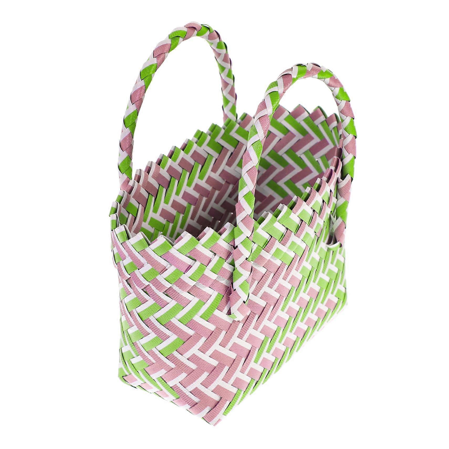 Woven Storage Basket Colored PVC Tote For Grocery And Picnic Outdoor Use Multi Functional With Sturdy Handle