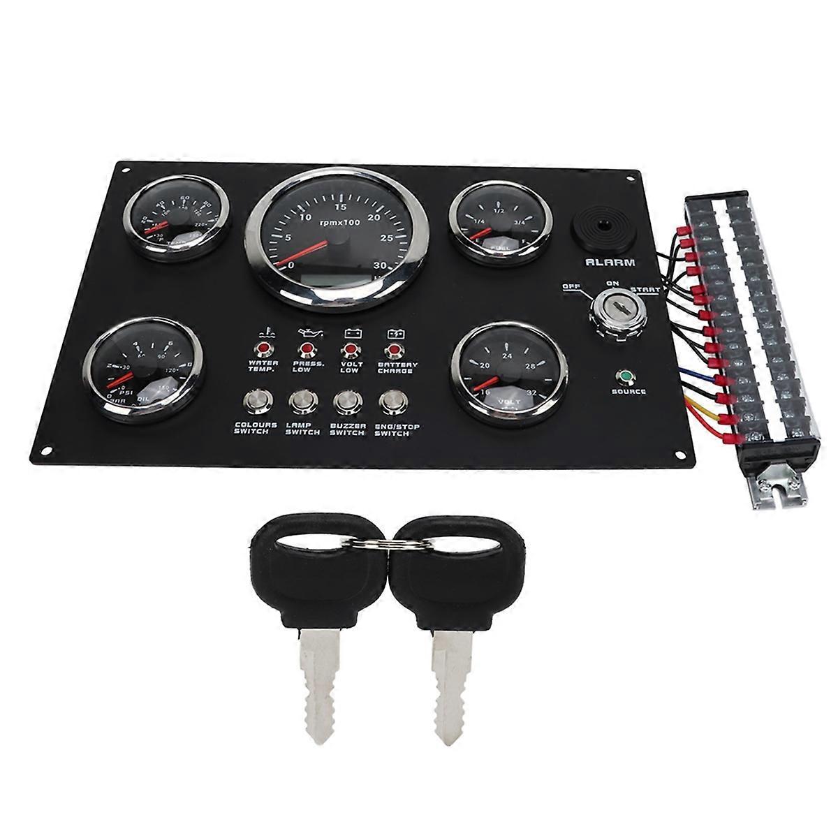 24V Digital Gauge Cluster Panel Display RPM-nivå Oljetryck Vattentemp Spänning 7 färg bakgrundsbelysning för husbilsbåt