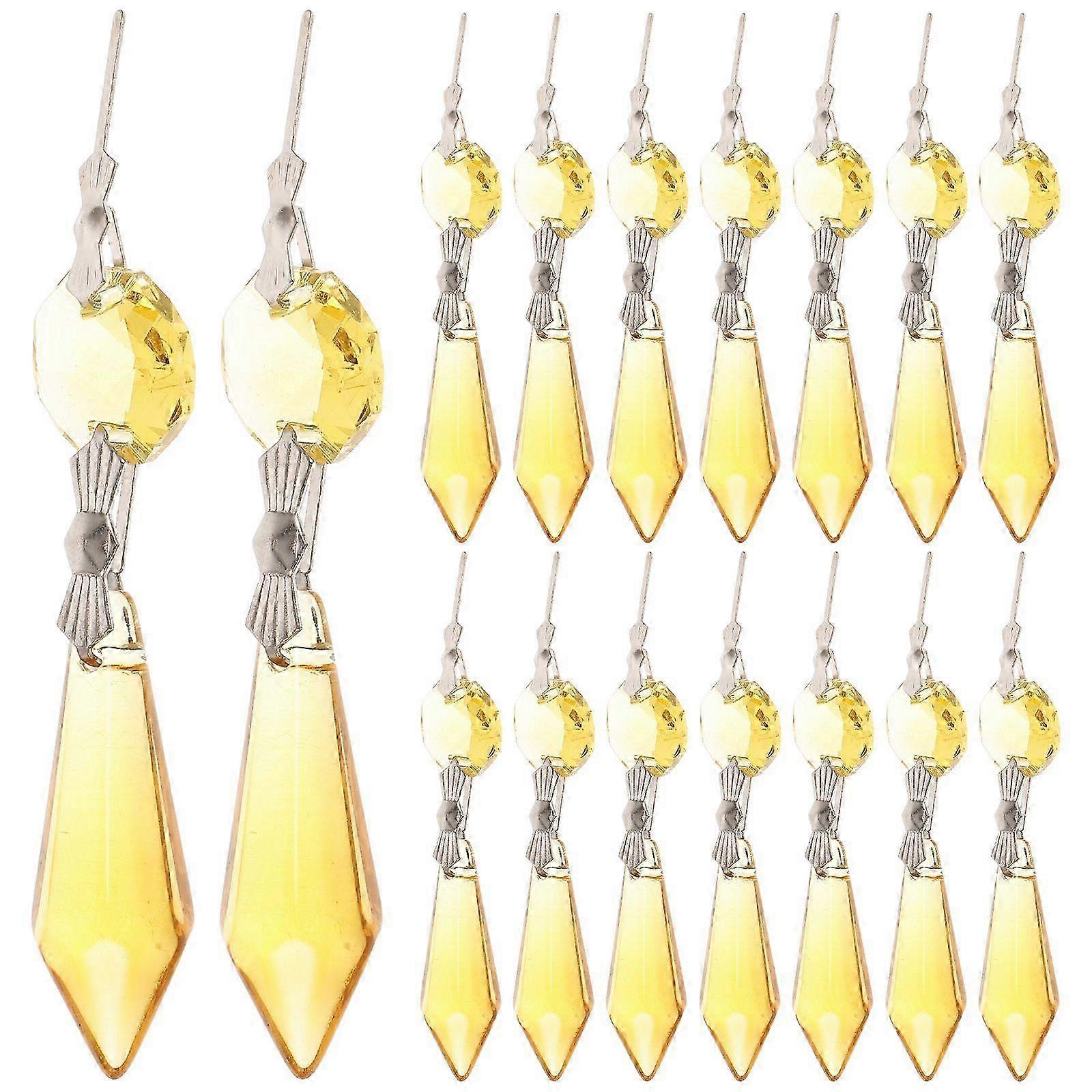 20PCS pendentifs de lustre en cristal jaune, perles de prisme de verre bricolage pour la fabrication de lustres (jaune)
