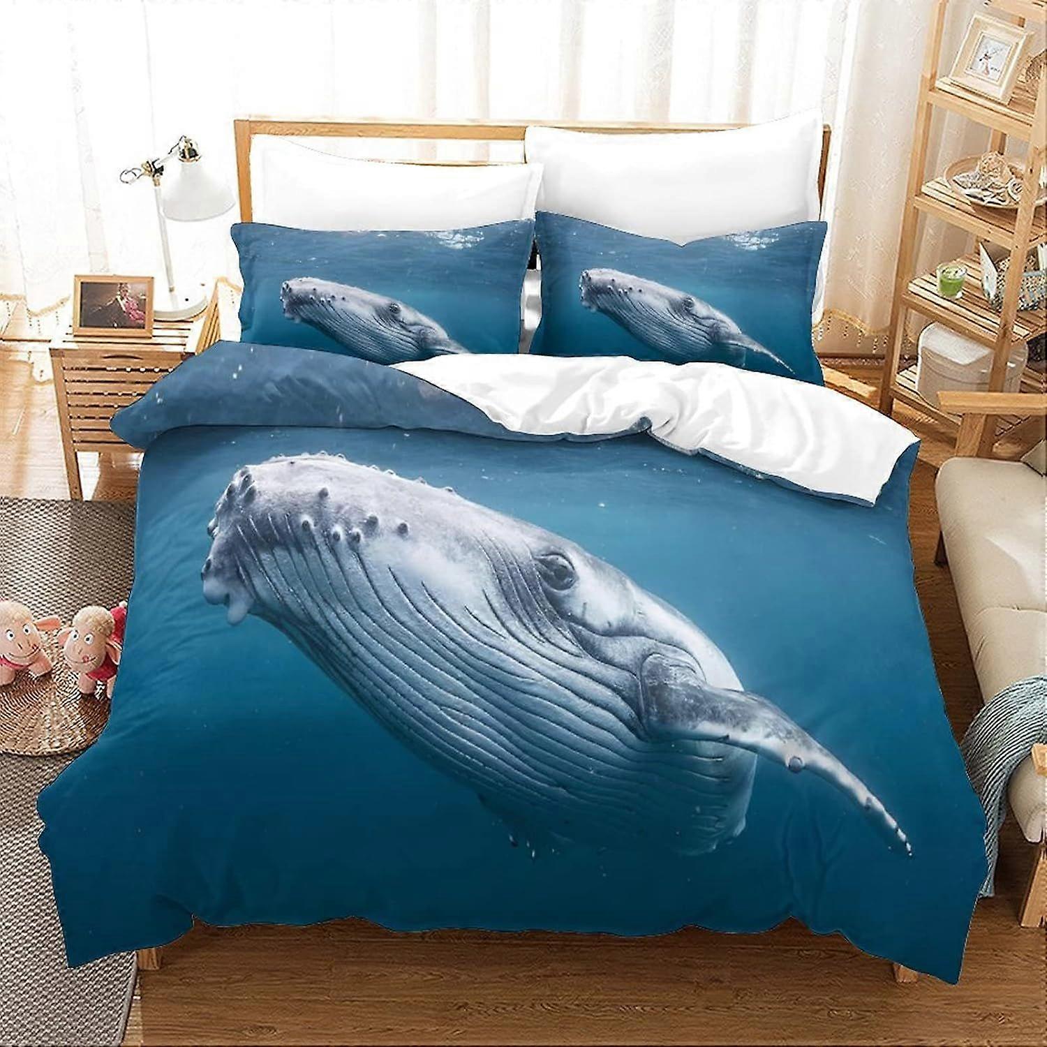 Bedding Double Bed Set Whale Printed Double Size Bedding Sets Super Soft Microfiber Duvet Covers with Zipper with Pillowcases Hypoallergenic 140x200cm