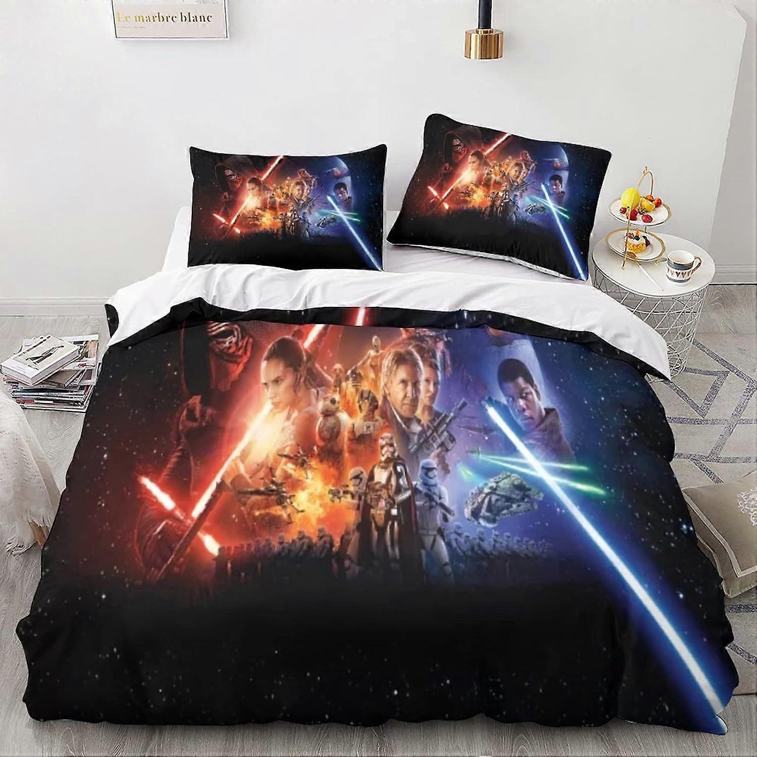 PIN1025 Star Wars housse de couette ensemble 3D impression couette housse ensembles de literie, impression douce en microfibre 3 pièces avec taies d’oreiller fermeture éclair, pour garçons filles couette faire