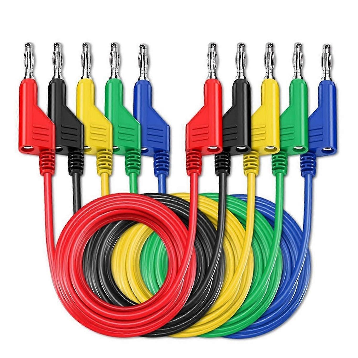 P1036 5PCS 4mm Copper Banana Plug to Banana Plug Multimeter Test Leads Soft PVC Cable 1M Wire 1000V