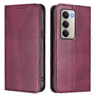 TKdaddy För Xiaomi Redmi 15 4G (EU) (171mm) Plånboksfodral Retro Textur RFID-blockerande Läder Telefonskydd Vinröd