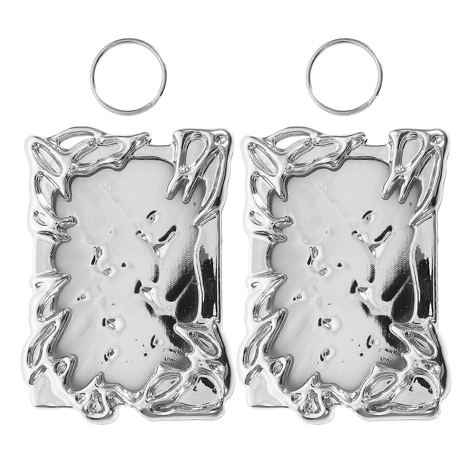 2pcs Photocard Holder: Electroplate Plastics Frame Photocard Sleeve Keychain - Silver Plating Card Keychain Irregular Id Badge Photo Display Holder