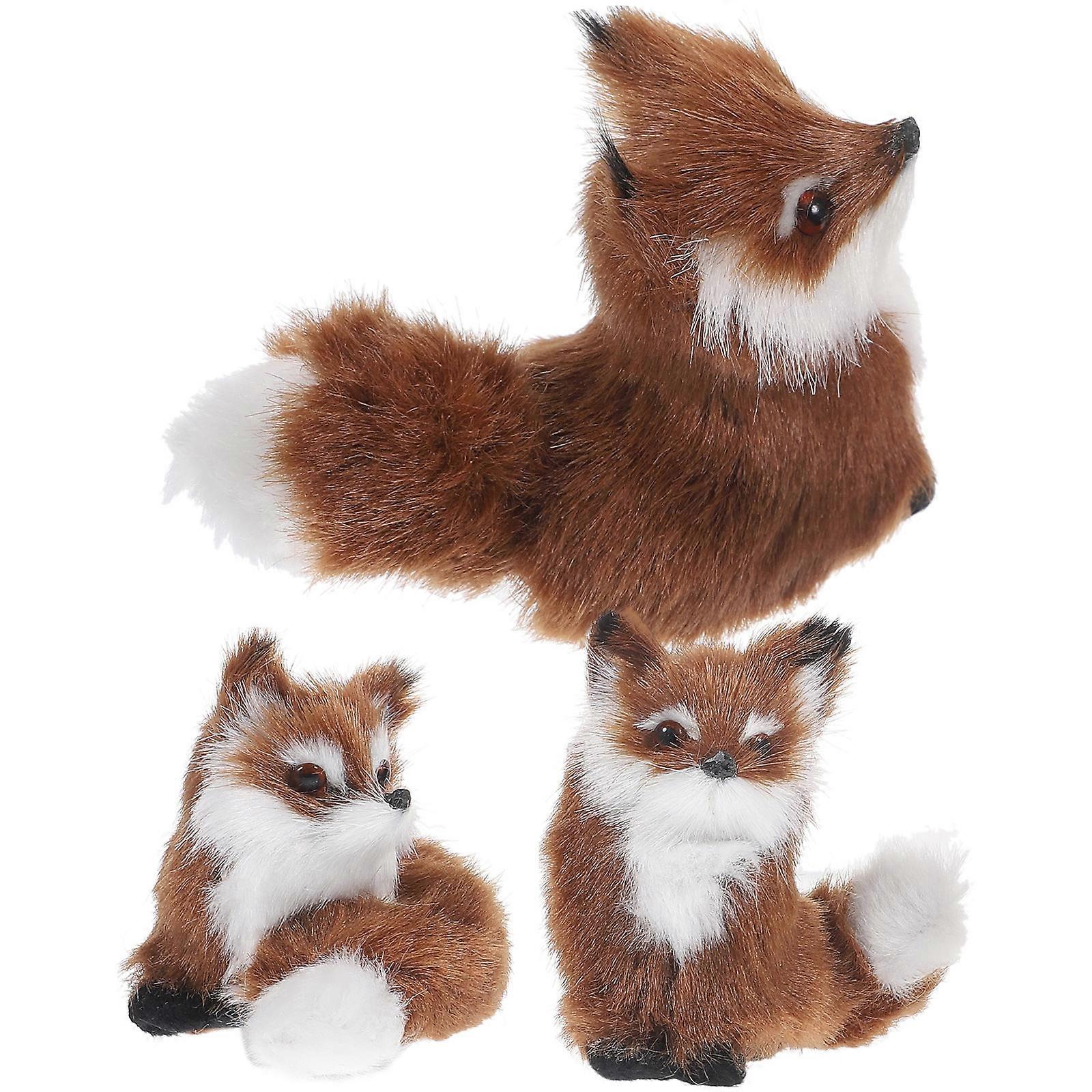Small Plush Fox Figurines for Decor Vivid Mini Statue 9 Pieces
