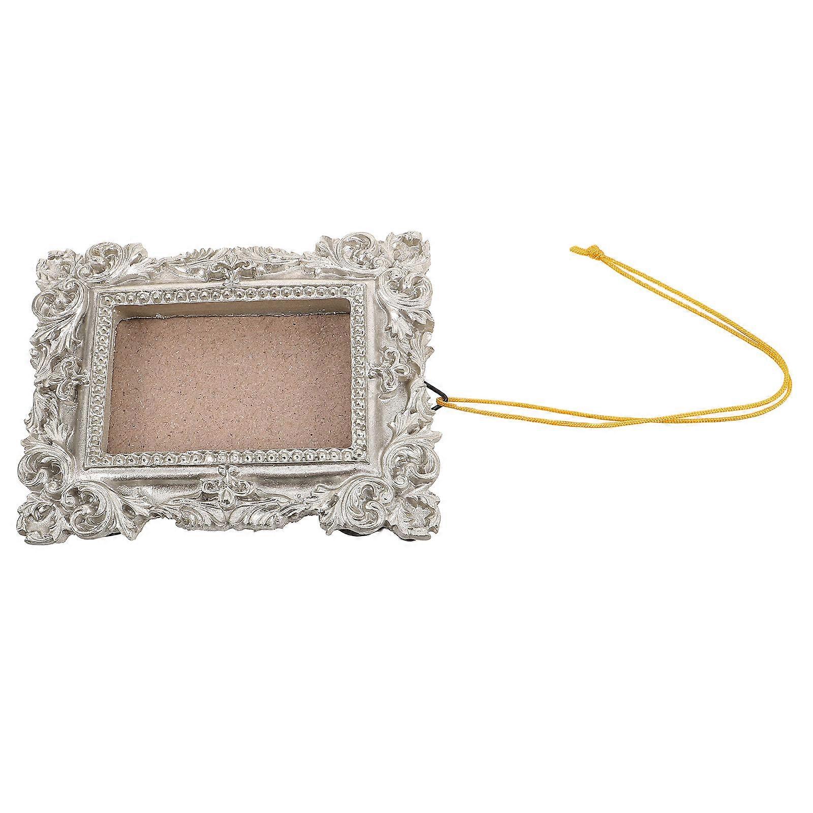 Vintage Resin Photo Display 5Pcs Silver Hanging Frame Ornament with Easy Install for Home