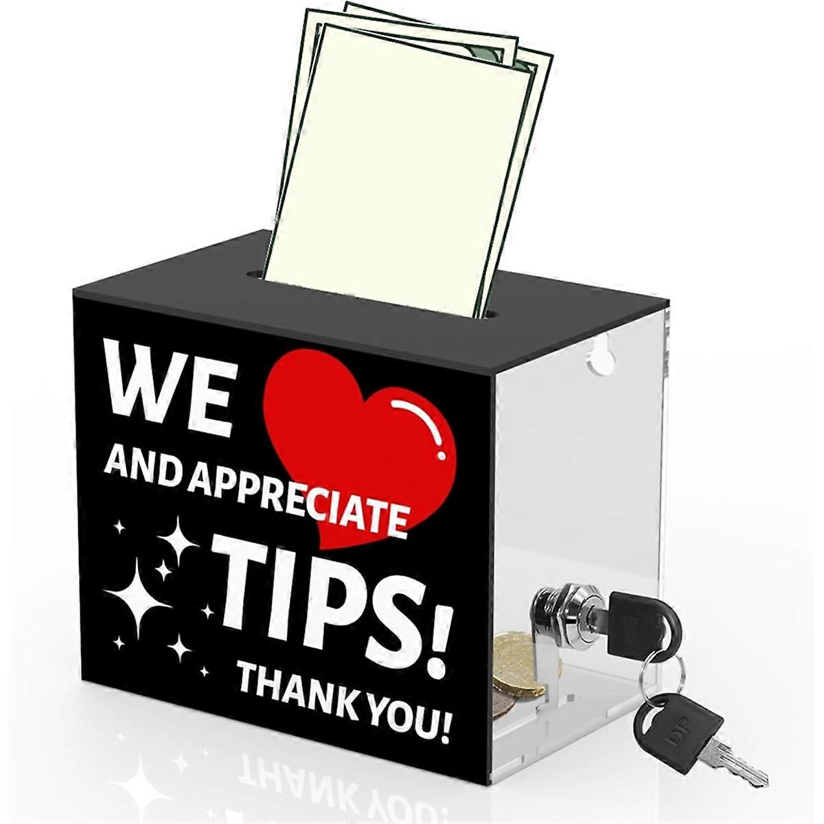 Acrylic tip jar for bartender with lock