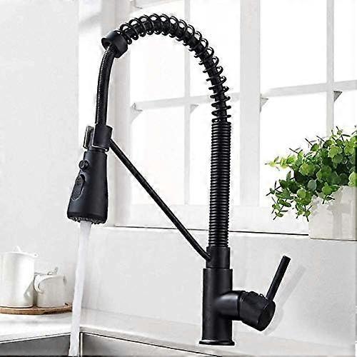 Kitchen Taps Matte Black PullDown DeckMounted Kitchen Faucet With Spring Hot And Cold DualFunction Spray Head