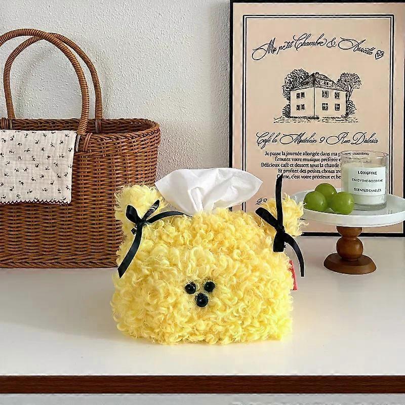 New Nordic Style Plush Cartoon Dog Shape Napkin Boxes Solid Color Issue Bag Thread Napkin Holder Tissue Bag Storage Napkins