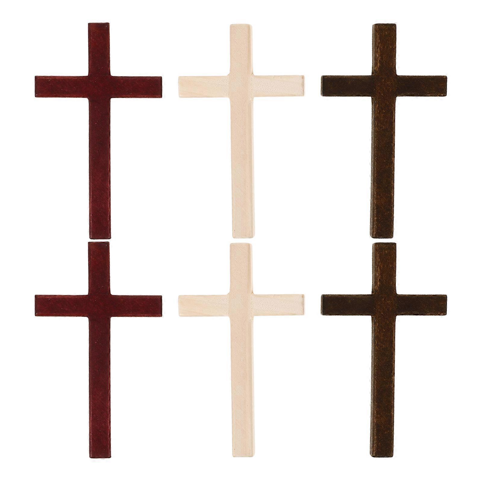 Wood Cross Ornaments Crafted 6Pcs for Religious Cross Adornment Use