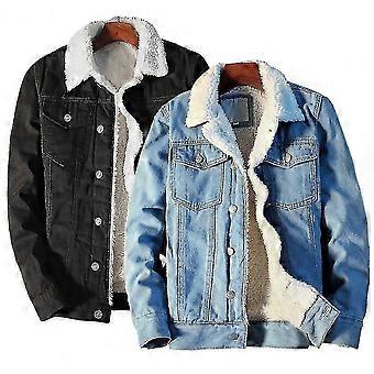 Men Winter Autumn Jacket Denim Inner Fleece Thicken Winter Jeans Jacket Coat Men's Turn-down Velvet Jacket Mens Fur Parkas-Good