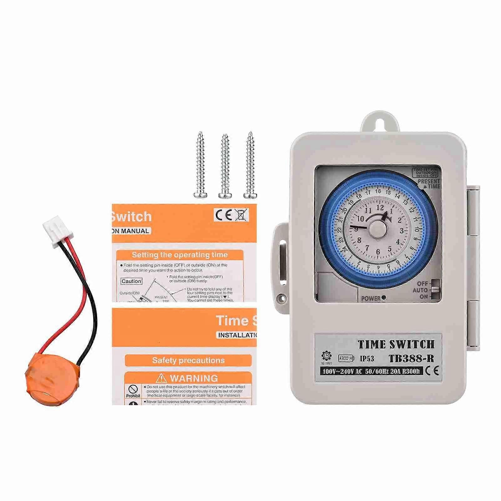 Mechanical 24 Hours Timer Switch IP53 Rating Programmable Electrical Timer Switch Box AC 100-240V 15 Minutes Interval 96 Times ON/ OFF with Mounting H