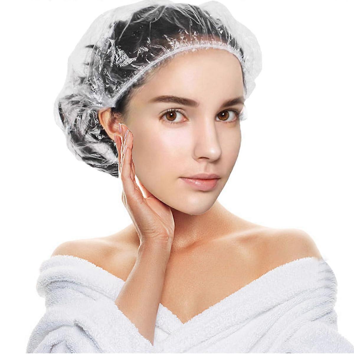 Disposable Shower Caps Women's Transparent Plastic Hair Cap Pack Of 50 Durable For Travel Salon Spa Home Use