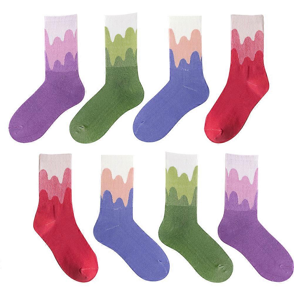 Assorted Color Sports Socks Mid-Calf Socks for Wearing 8Pairs Cotton