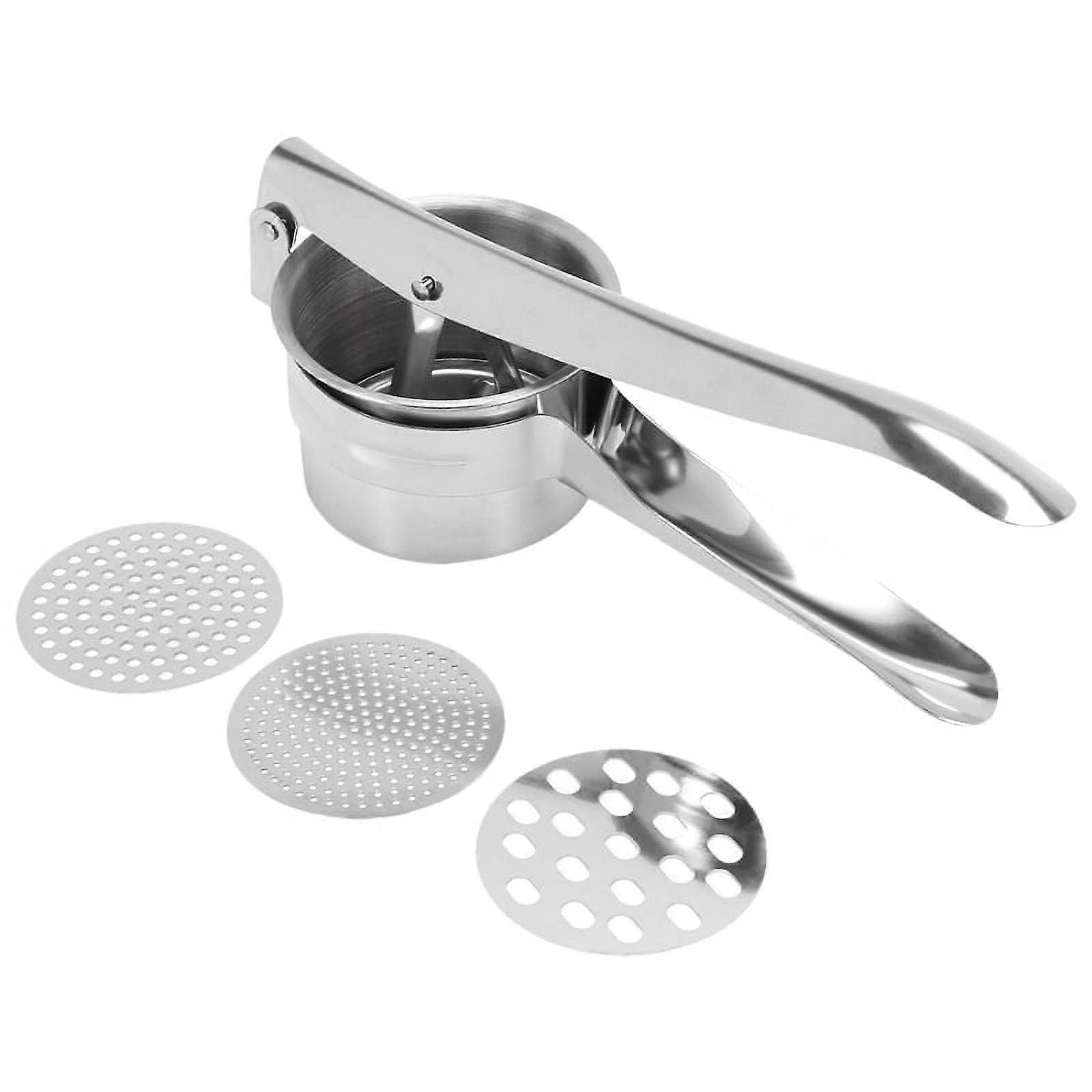 Stainless Steel Potato Ricer Masher with 3 Interchangeable Discs for Fine, Medium, and Coarse, Easy to Use for Potatoes