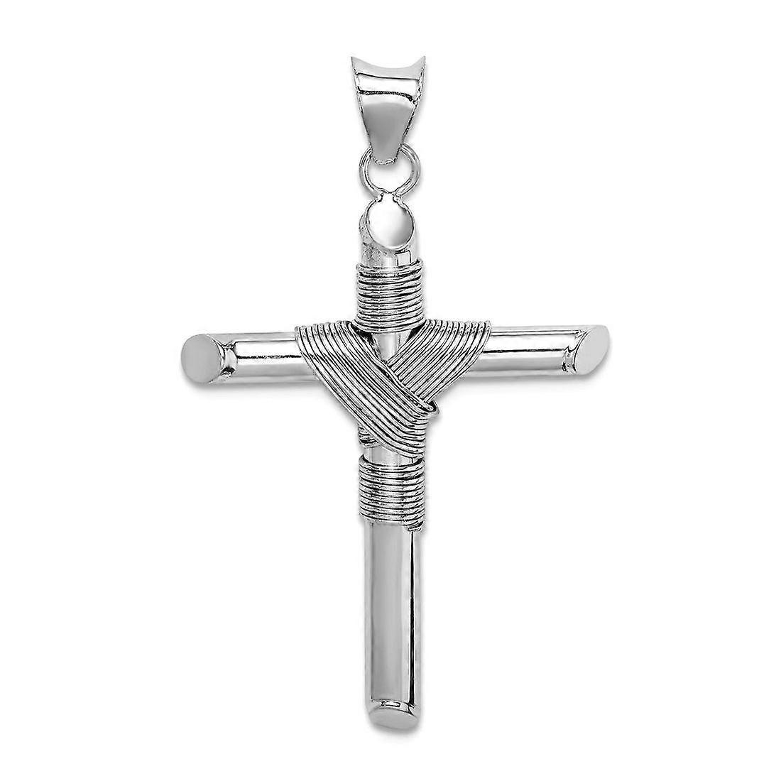 14Kソリッドイエローゴールドポリッシュチューブ宗教信仰クロスペンダントネックレス-女性用ペンダント