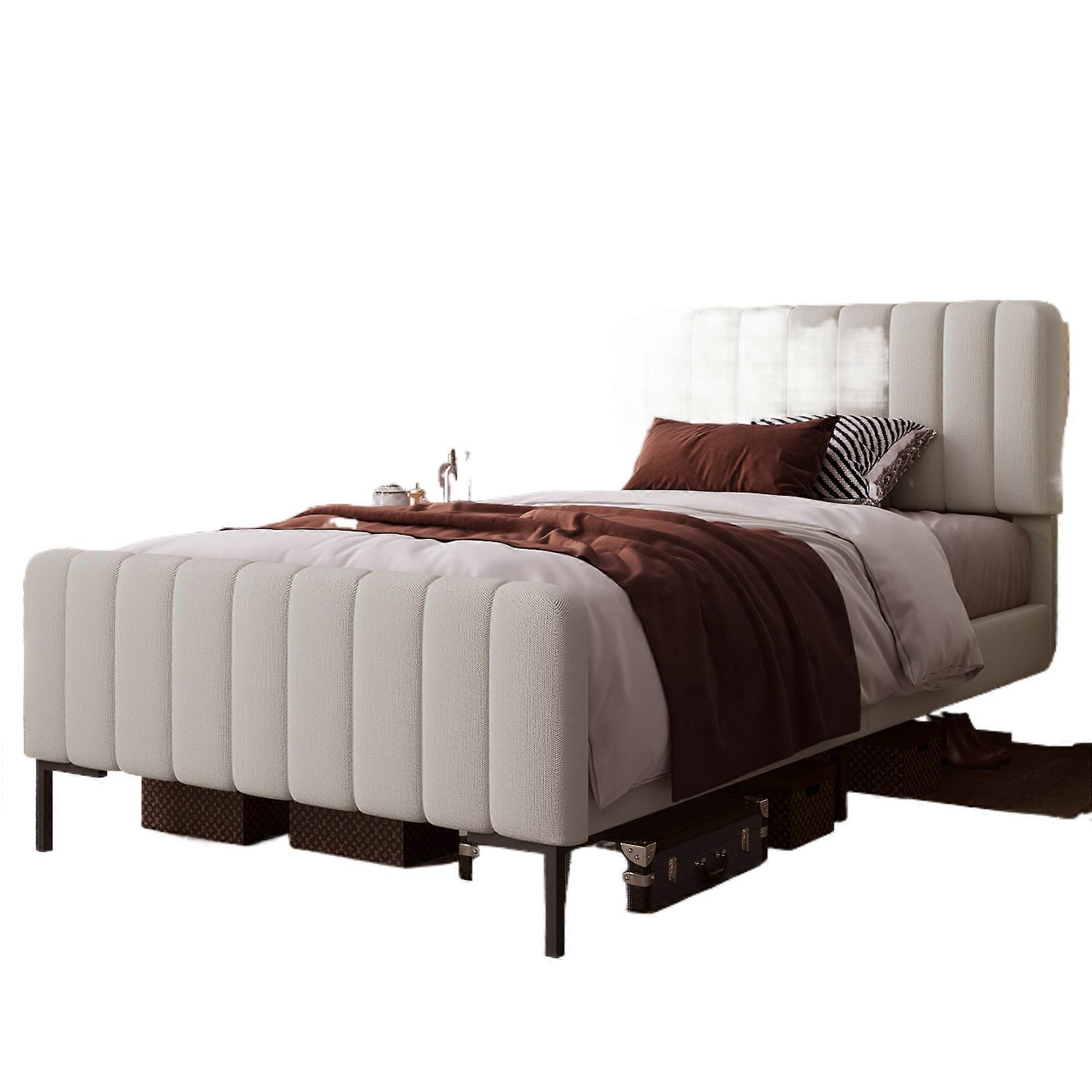 Gray Beige Fabric Single Bed 90x200cm Slatted Base Adjustable Headboard