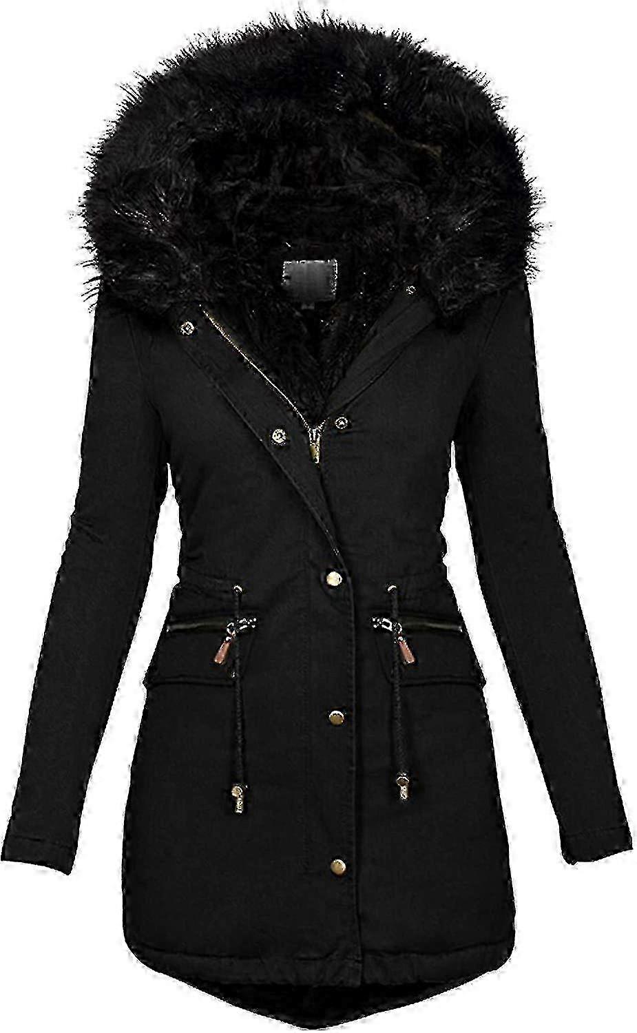Women's Warm Winter Coat with Sherpa Lining and Hooded Fur Trim