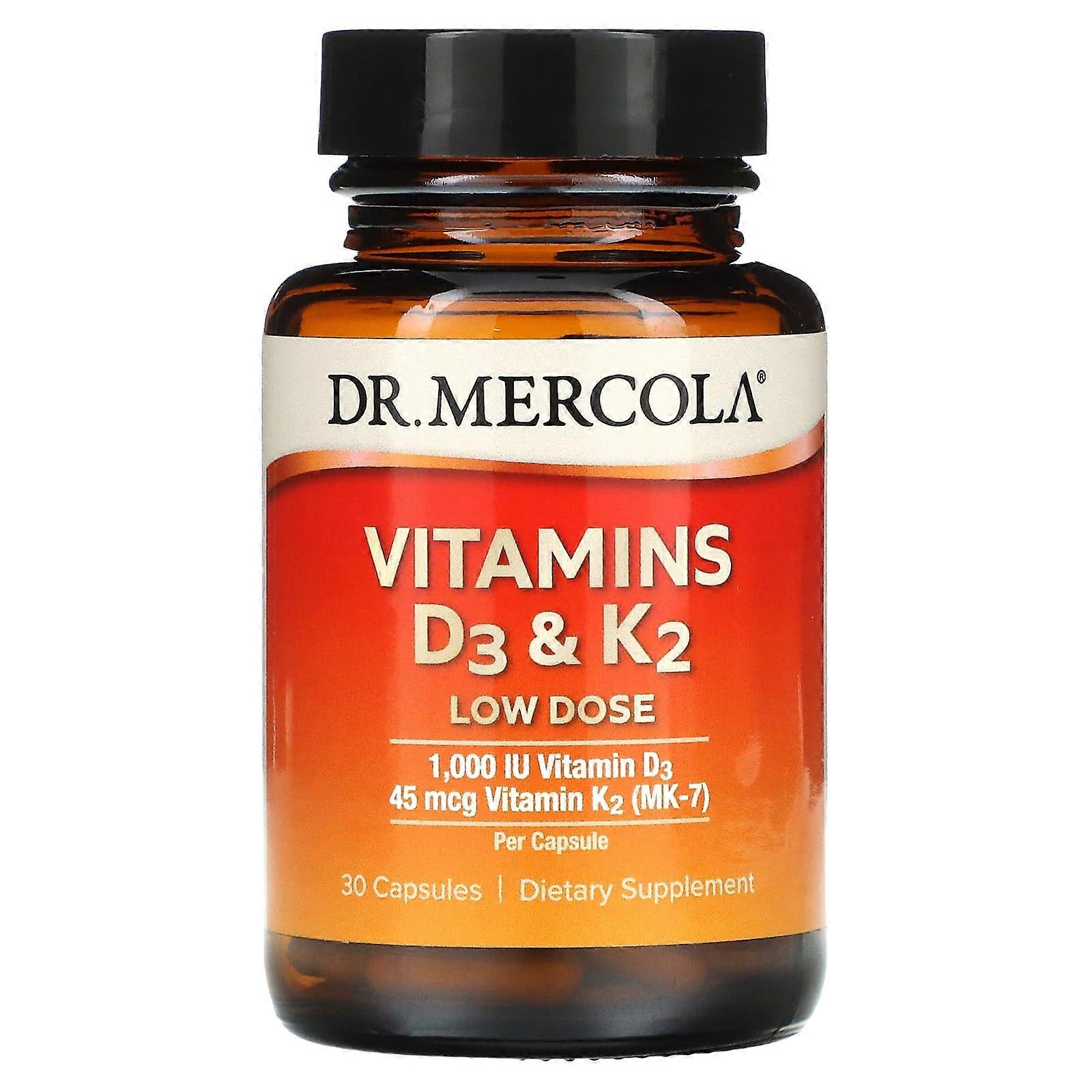 Dr. Mercola, Vitamins D3 & K2, Low Dose, 30 Capsules