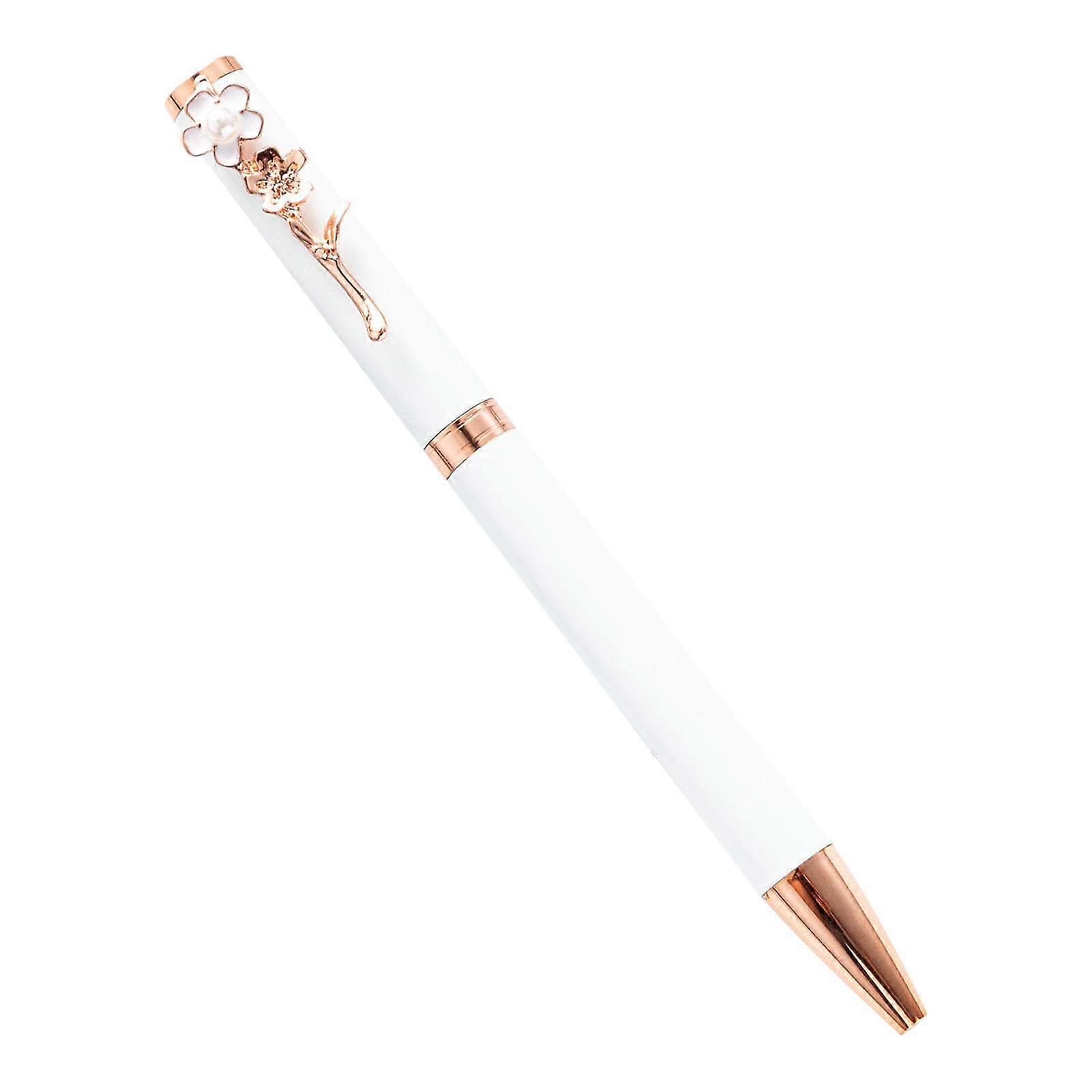 Fine Ballpoint Pen With Smooth Tip And Quick Dry Writing Nibs, White Stationery Pen With Flower Pearl Clip