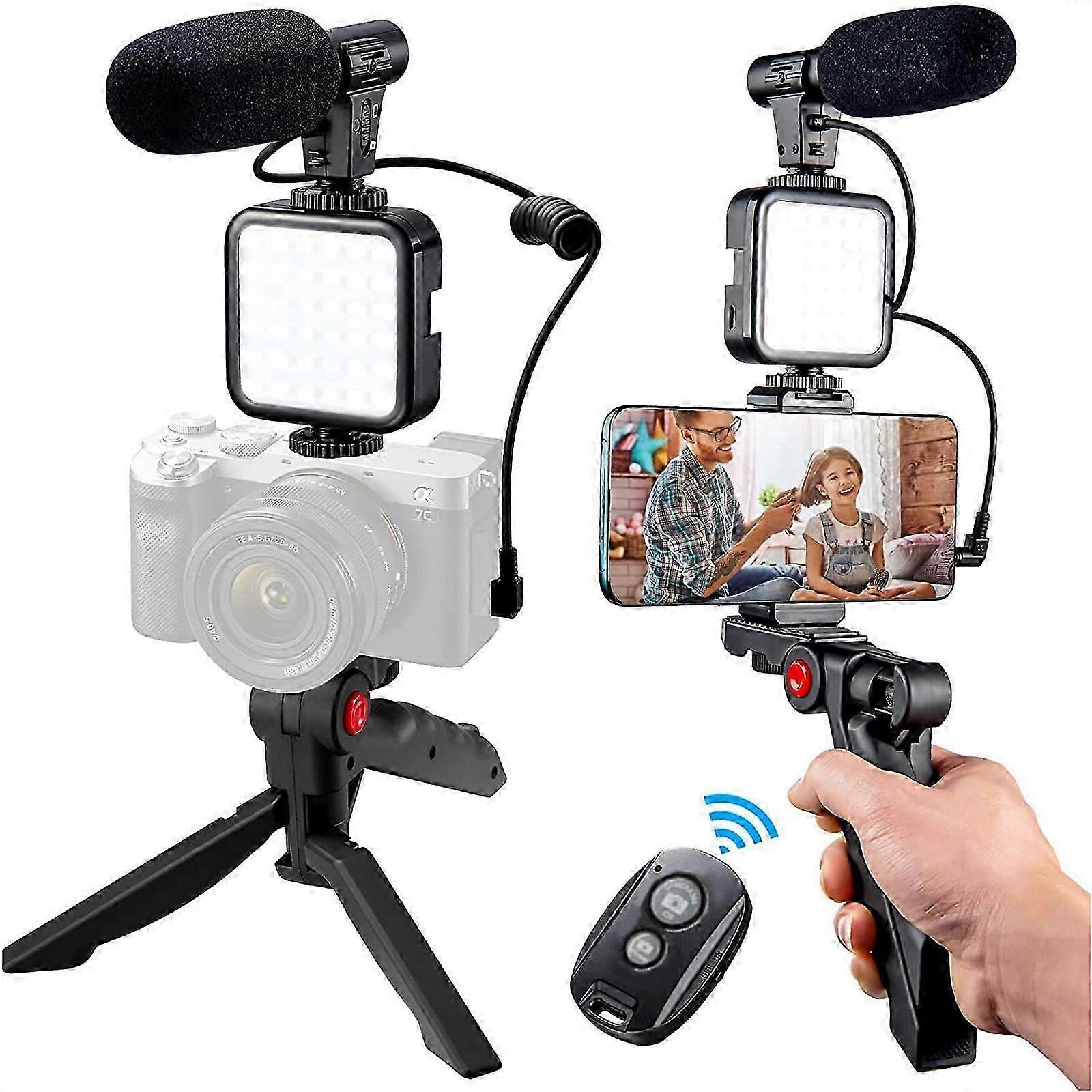 Smartphone-Vlogging-Video-Kit mit Stativ-Mikrofon, LED-Licht, Telefonständer –