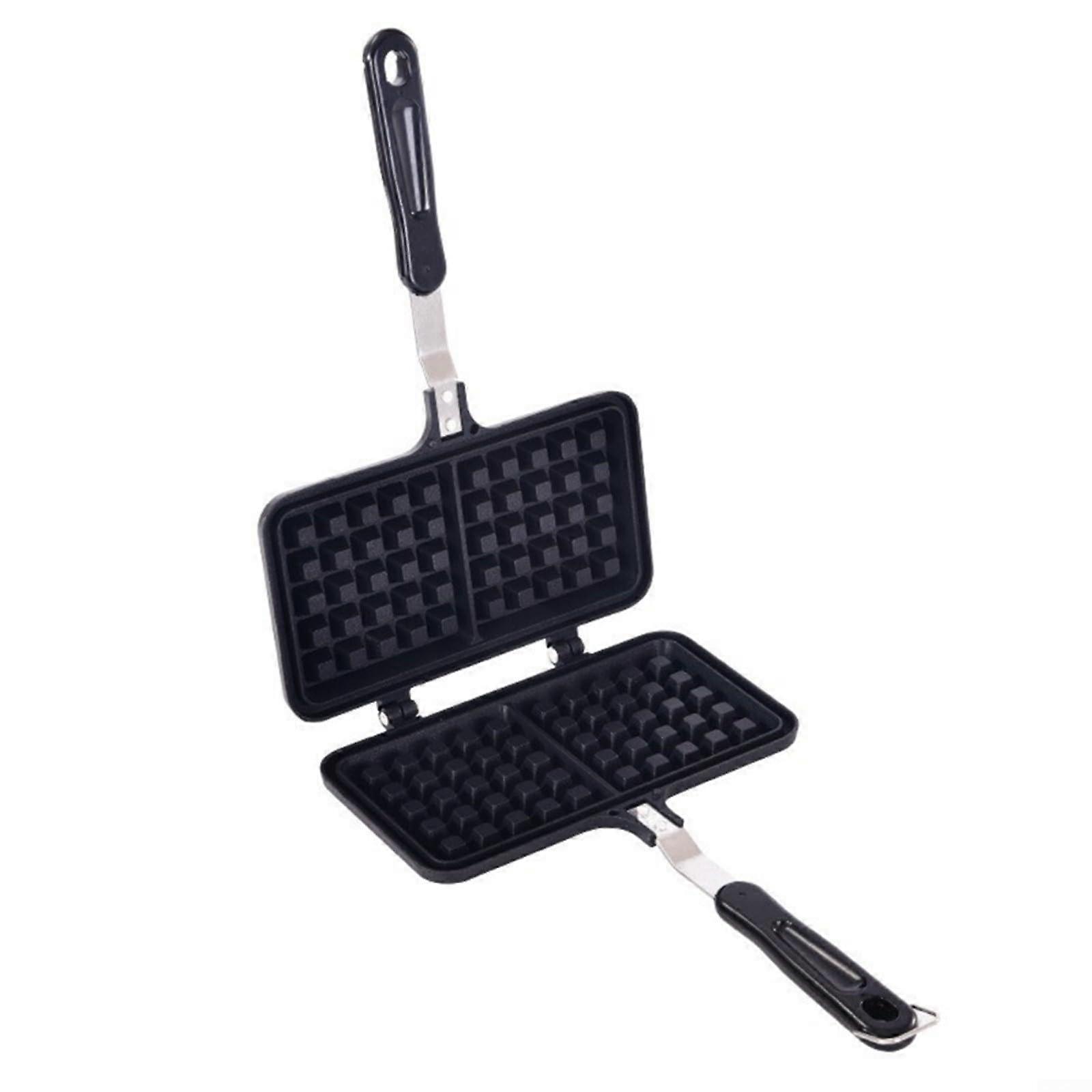 Waffle Maker NonMetal Baking Pan For Gas Stove And Induction Cooker Rotary Sandwich Griddle Black L22 X W35 X H2cm