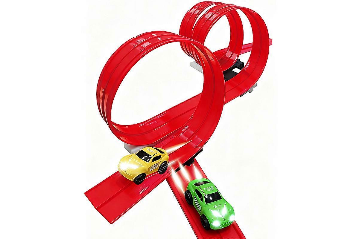 5m Flexible Race Car Track with Base and 360-Degree Rotating Cars for Home-Red