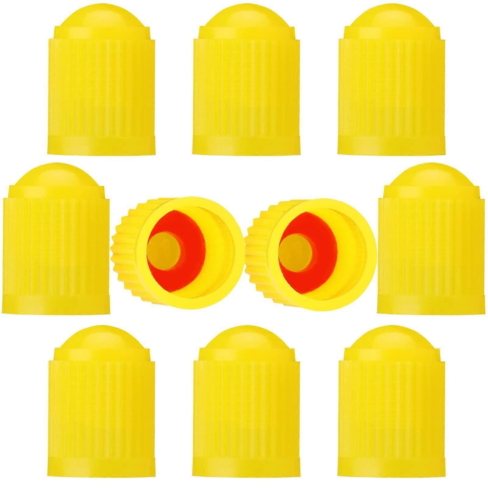 מכסי שסתומי צמיגים של 10 חבילות עם טבעות O, מכסה אבק שסתום אוניברסלי צהוב