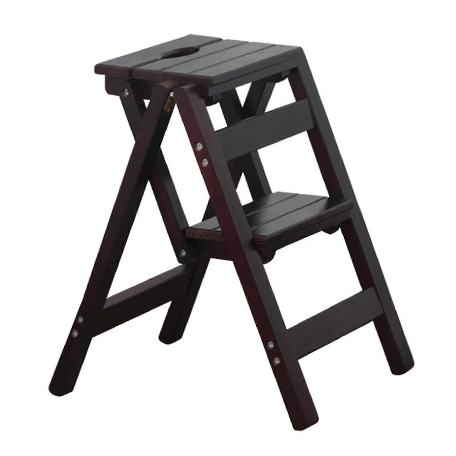 Wooden Folding Step Stool with 2 Layers, Portable SpaceSaving Ladder Chair for Kitchen and Library