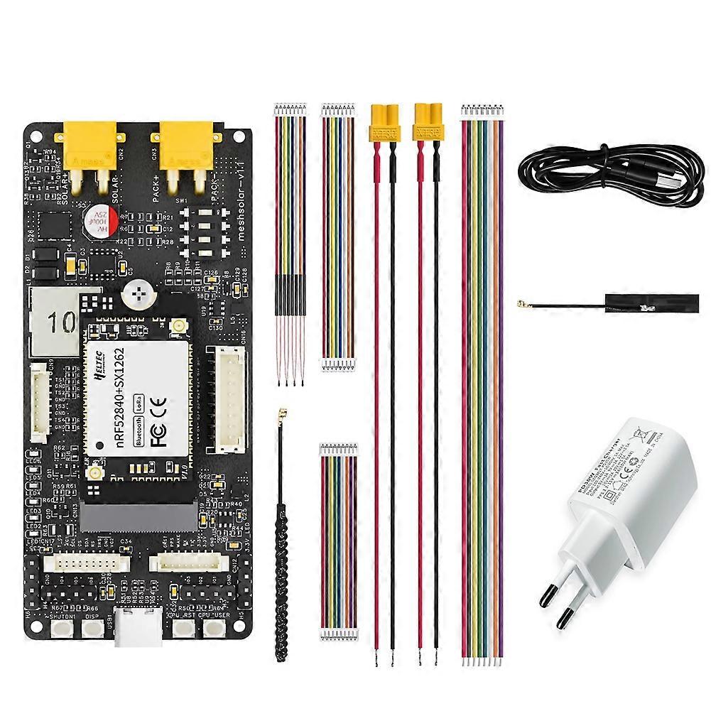Meshtastic MeshSolar Li-Ion BMS Board NRF52480+SX1262 1-4 Cells 18-24V Solar DC/MPPT/USB PD3.0 Charging BLE LoRa EU Plug