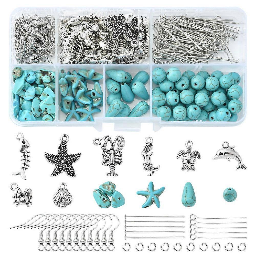 1box DIY Sea Style Dangle Earring Making Kit Include Iron Earring Hooks Synthetic Turquoise Starfish Chips
