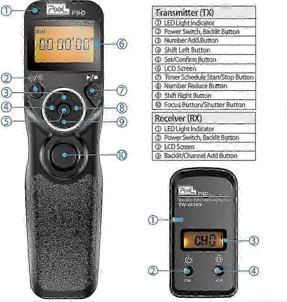 TW-283 DC2 Digital Wireless Remote Intervallometer Trigger Cable Remote Shutter with Timer for Nikon Cameras