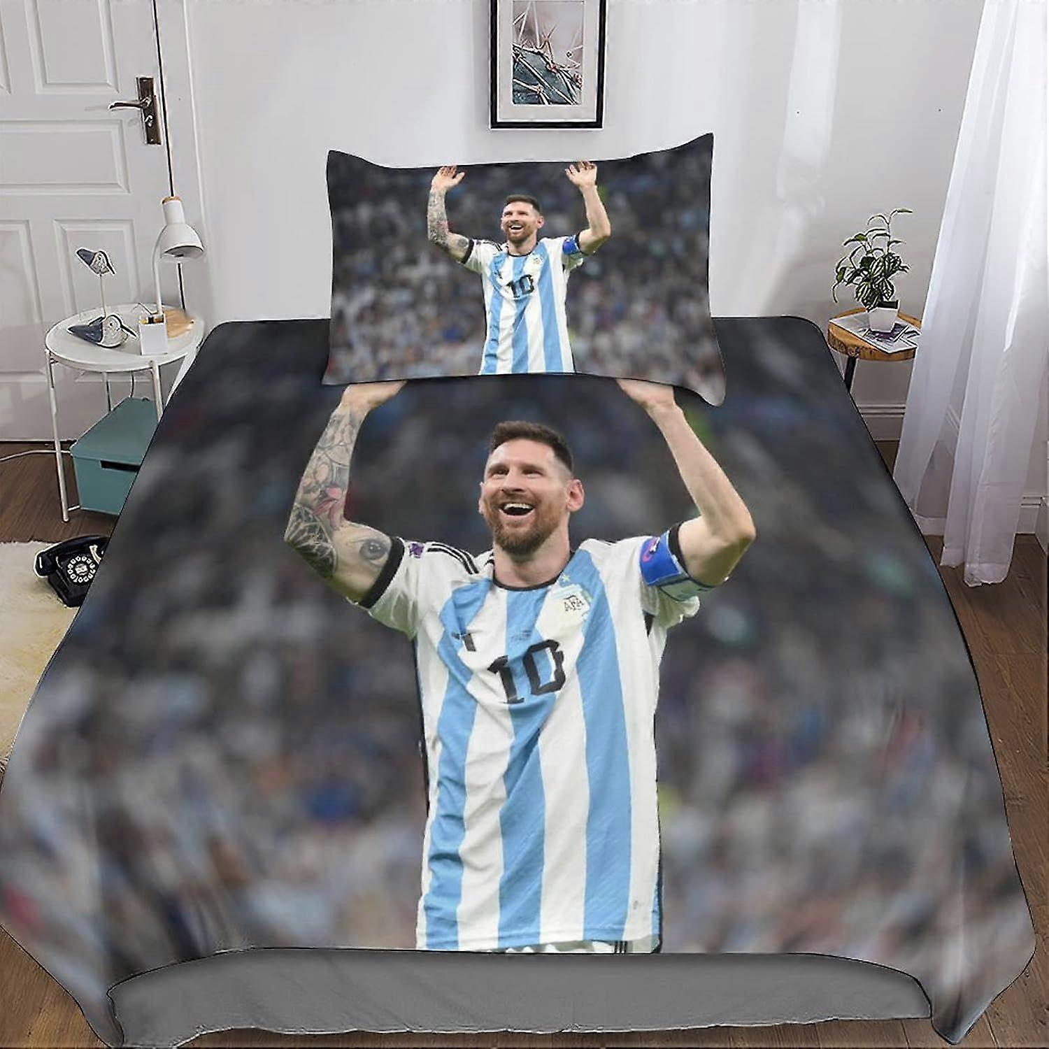 Lionel Messi Multi Color Luxo, Capa de edredom diurno 3D Impresso Roupa de cama Conjunto de Microfibra Futebol Superstar Capa de colcha macia com zíper