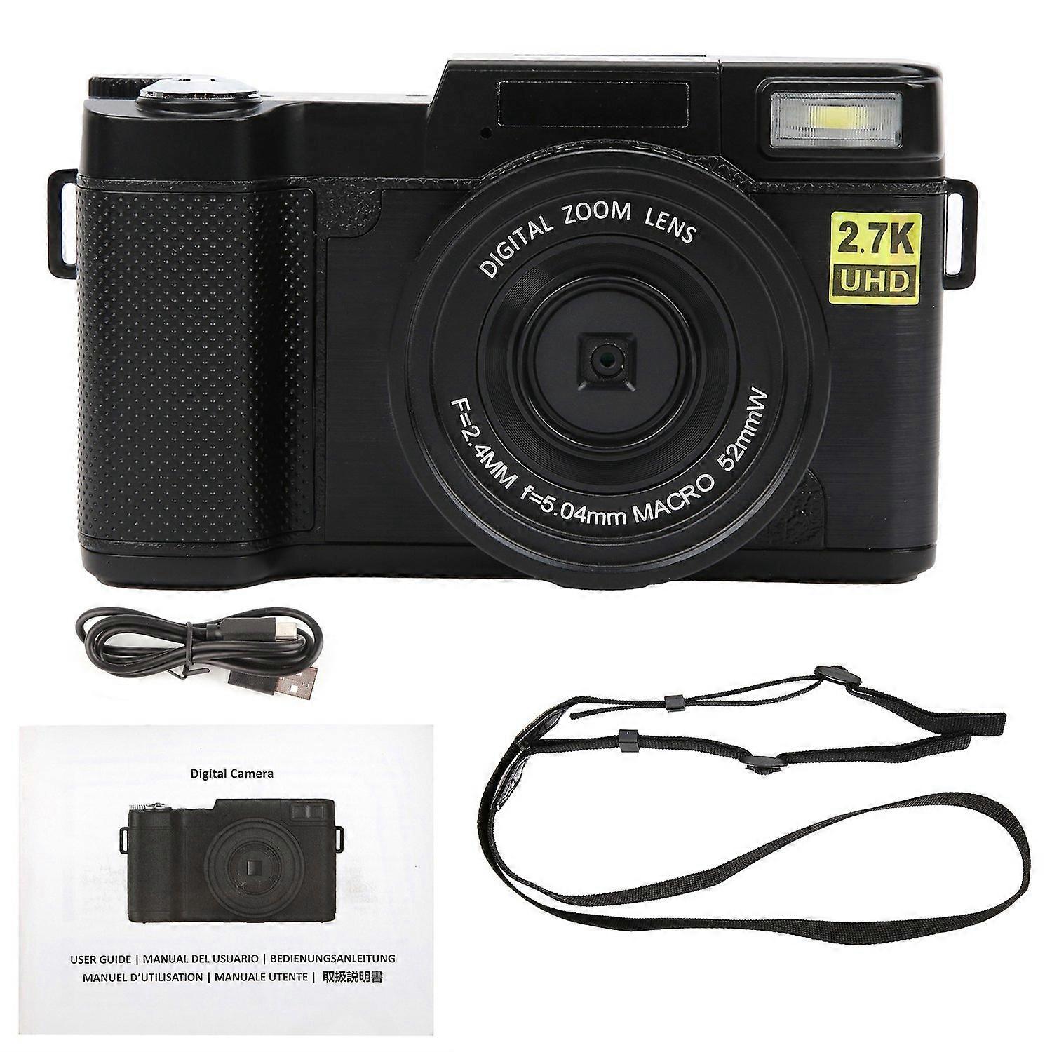 Digital Camera 3in LCD Screen 180 Degree Rotation 2.7K 30MP High Definition USB Charging