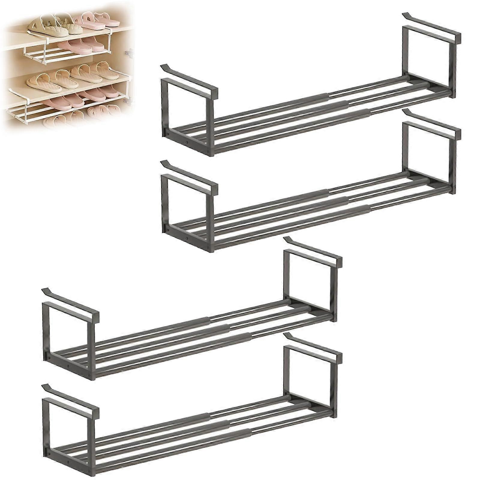 Multifunctional Telescopic Shoe Rack Adjustable UnderCabinet Expandable NonSlip Storage Black Model Black4