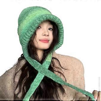 Women's Winter Peruvian Cover Ears Beanie Hat Ear Flaps Wool Ski Snow Hats Outdoor Knit Skull Caps Ear Flaps Gifts  Green