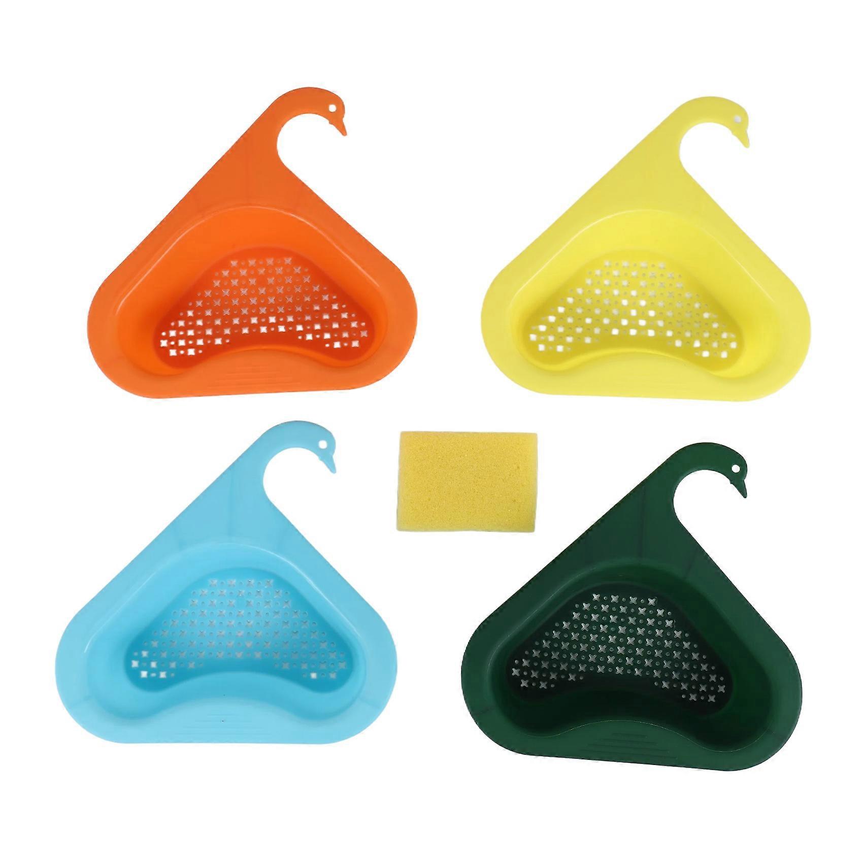 4 Pcs Kitchen Sink Drain Basket Swan Drain Rack, Kitchen Sink Strainer, Kitchen Triangular Sink Filter with 1 Sponge