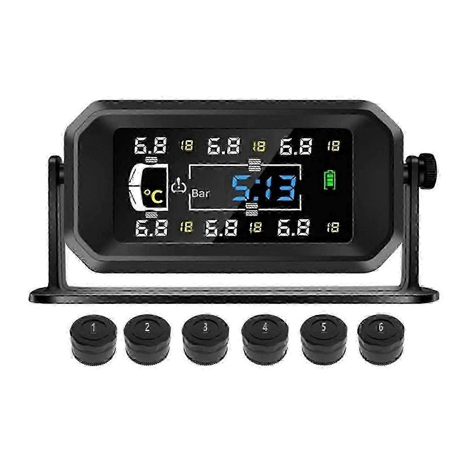 ​6 Wheel Solar TPMS Tire Pressure Monitoring System With Temperature Clock For Cars RVs Trucks​