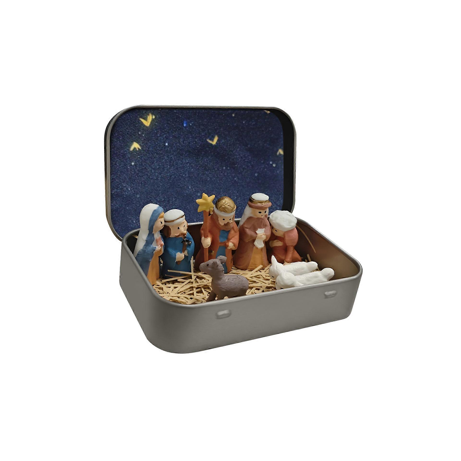 Multipurpose Small Nativity Scene Set Resin Figurines Set Reain Texture for Christmas Celebration Styles and Decorating Multicolor